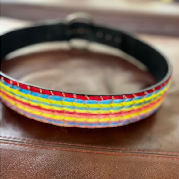 💥Chico’s Genuine Leather Belt – Multicolor Woven Accent, Size M - Picture 6 of 6